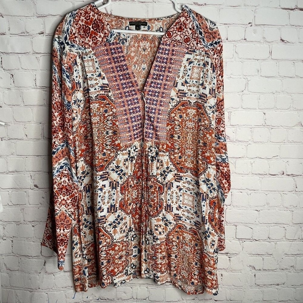 NWOT Alberto Makali Orange Long Sleeve Casual Loose Tunic Women XL 100% Viscose